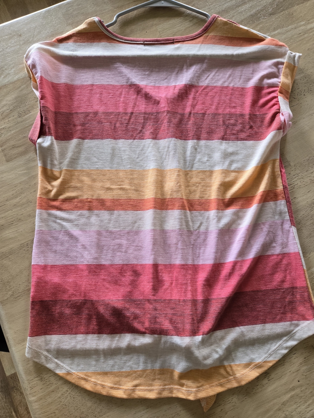 Vintage Rose Chevron Tie-Front V-Neck Top - Pink & Orange Boho Sunset Stripes - Picture 6 of 6